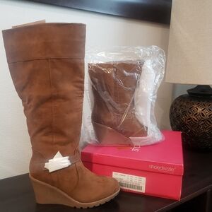 Brand New, In Box-ShoeDazzle- CLAIRE Knee High Wedge Boots